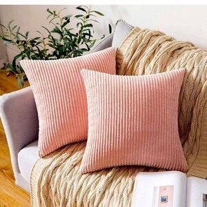 2 Pink Corduroy Soft Solid Decorative Square Throw Cushion Covers Soft Girl Cozy